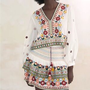 ZARA boho floral embroidered mini skirt NWT S